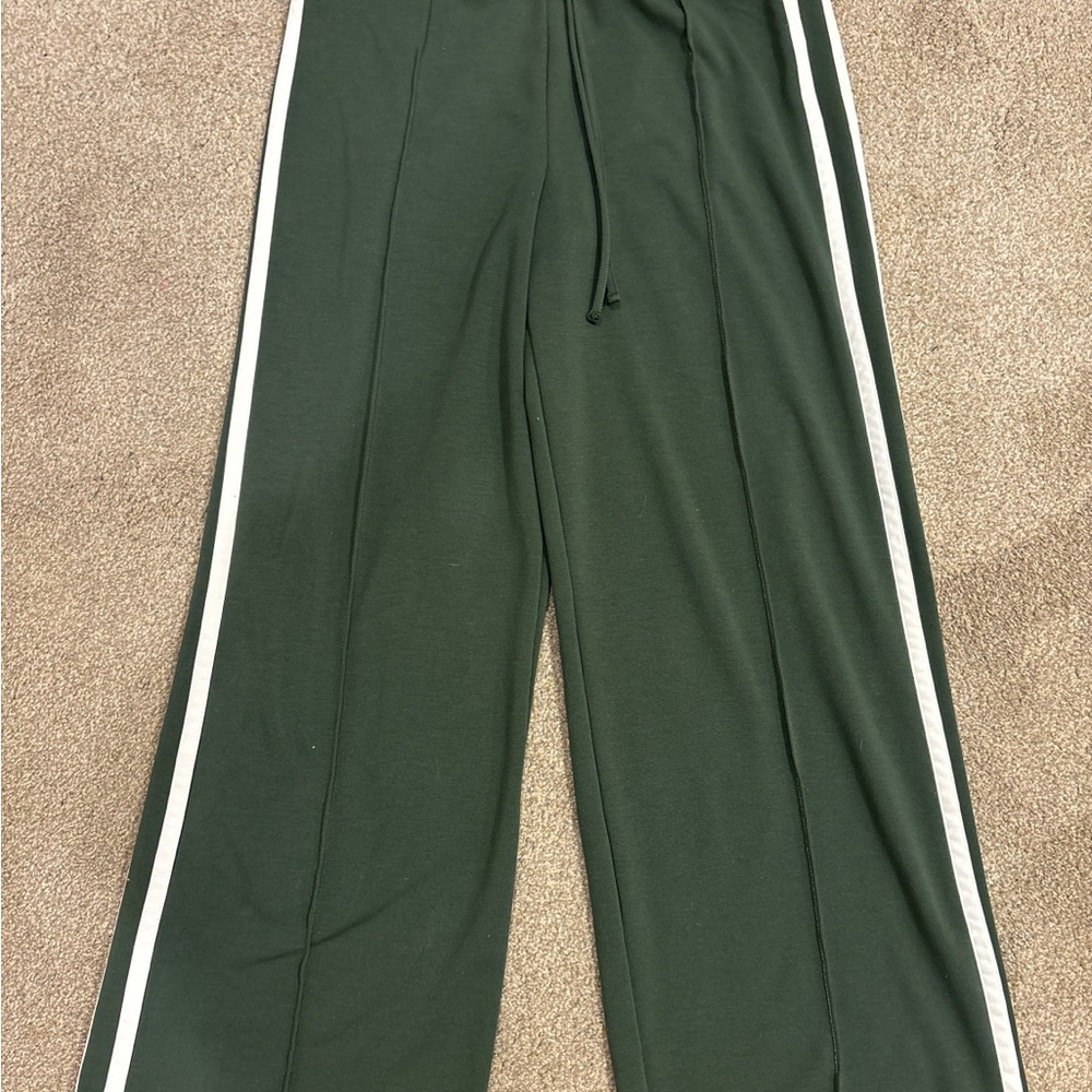 American Eagle Outfitters Green Track Pants with White Side Stripes